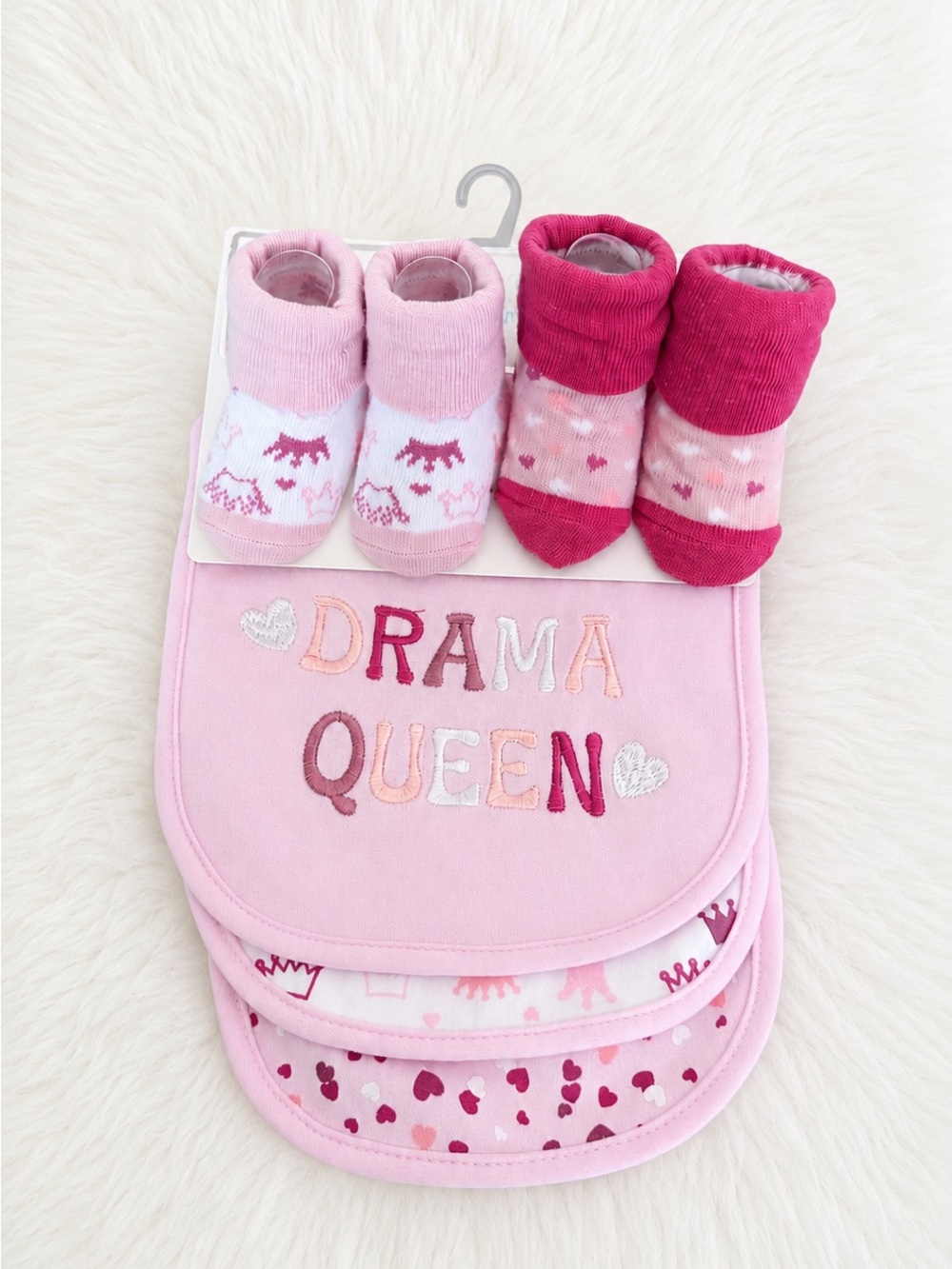 Pink Baby Bib Set with Matching Socks
